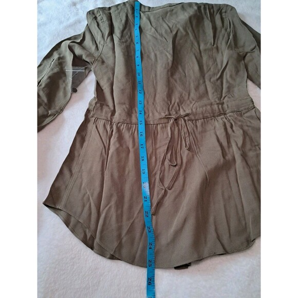 ModCloth Trusty Travel Tie Waist Button Up Top Shirt Olive Green Size XXS - Picture 10 of 12